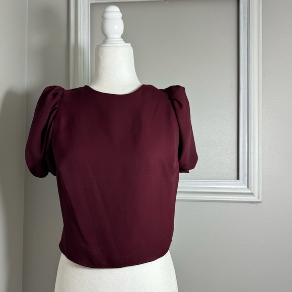 Express Tops - Express Women's puff sleeve open back maroon blouse size S